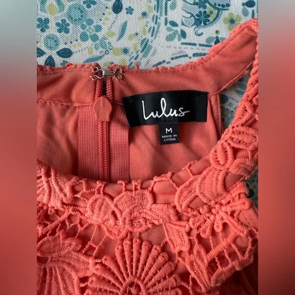 Lulus Love Poem Coral Orange / coral lace mini dress, medium - Picture 5 of 7